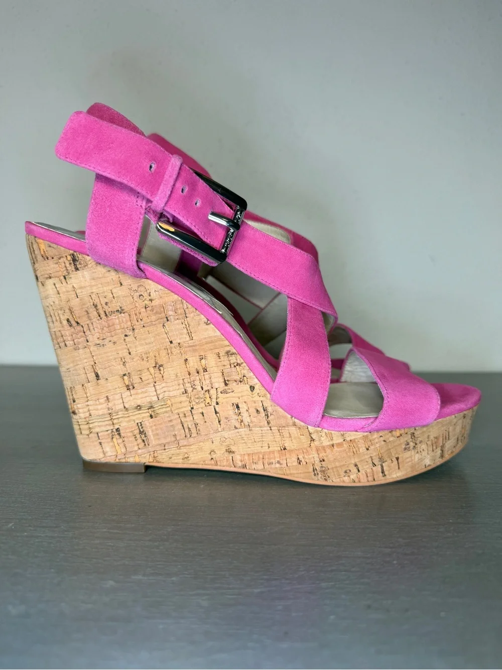 Michael Kors Pink Suede Cork Platform Wedge Heels Women’s Size 11M New